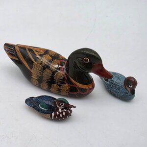 Hand-Painted Wood & Plastic Duck Figurines Miniatures 2.5" and  1"